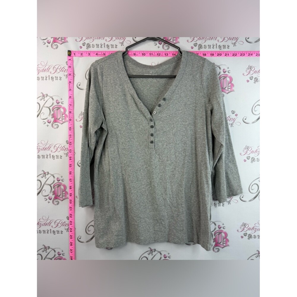 Denver Hayes V-Neck Henley Long Sleeve Top Heather Gray